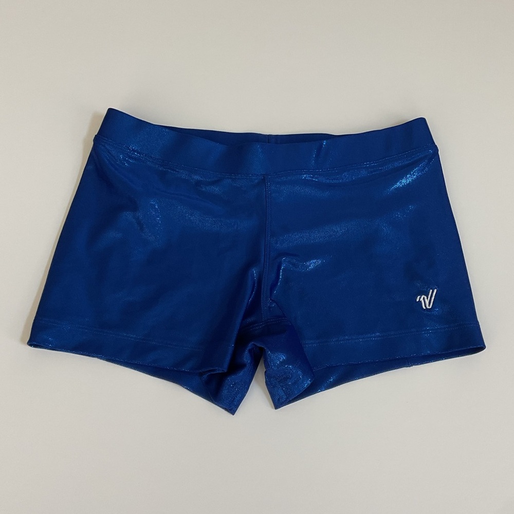 Varsity metallic blue compression cheer shorts size Medium